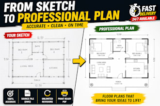 redraw your messy floor plan into a clean cad design, create accurate floor plan