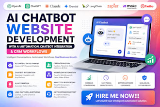build ai chatbot website with automation, chatbot integration and CRM workflows