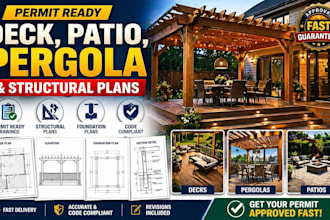 draw permit ready deck, patio, pergola and structural foundation plans