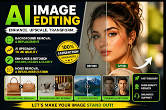 do photo enhance, background removal, replacement, upscale and ai image editing