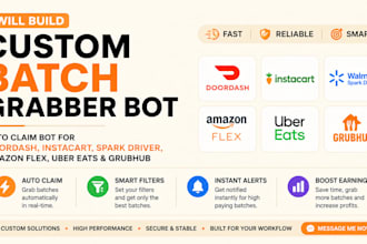 develop spark driver bot, instacart bot, amazon flex bot and grabber bot