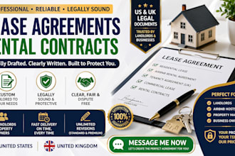 draft US and UK lease agreements and airbnb rental contracts for landlords