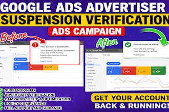 fix google ads advertiser, suspension verification, ads campaign, suspended ads