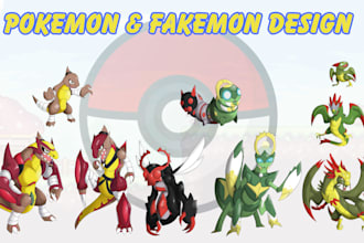 design custom fakemon, pokémon style creatures and pokémon trainer