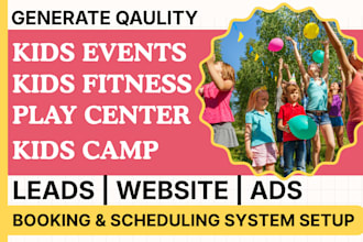 generate kids events, kids fitness, play center, kids camp leads build website