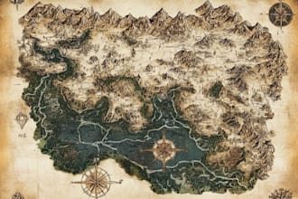draw illustrate medieval fantasy and sci fi map