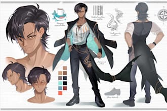 draw character reference sheet for vrchat avatar, vtuber model, vrm, mmd, sfm
