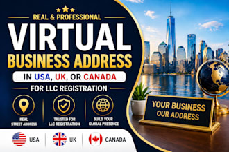 provide virtual business address in USA, UK, or canada for llc registration