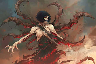 draw stoner rock, psychedelic, dark fantasy, doom artwork