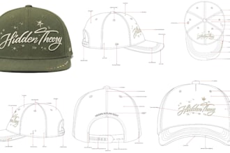design front, side and back cap hat techpack and mockup