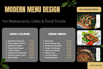 design a modern luxury restaurant menu with 3 color options