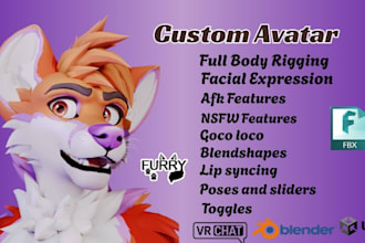 make custom 3d furry vtuber model, anime vrc avatar, nsfw 3d model vrm vseeface