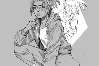 sketch the character with line art style
