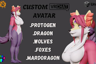 create custom 3d furry vrchat avatar, 3d vtuber model for pc, quest and vtubing