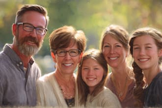 draw a realistic family or group portrait from a photo