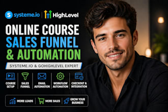 build your systeme io or gohighlevel online course sales funnel with automations