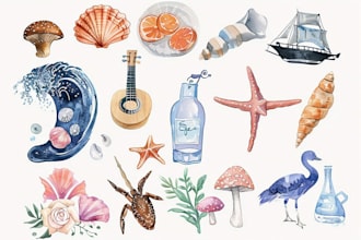 create illustrated watercolor icons