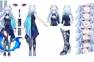 draw detailed vtuber character reference sheet, emote, expression with anime art