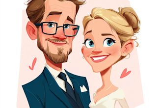 create an awesome cartoon caricature of a wedding couple