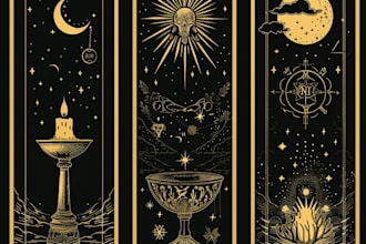 illustrate custom tarot cards in line art style
