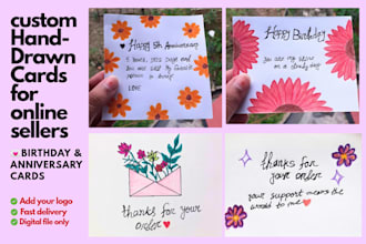 create unique hand drawn greeting cards and thank you cards