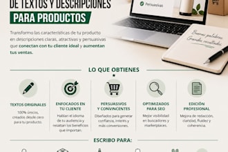 creación y edición de textos y descripciones para productos