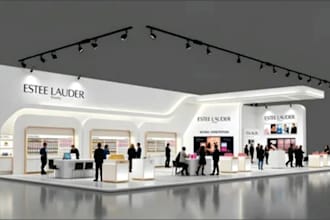 design a modern exhibition booth, trade show, retail kiosk and 3d display stand