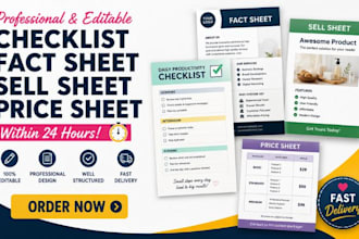 design editable checklist, fact sheet, sell sheet, price sheet within 24 hours