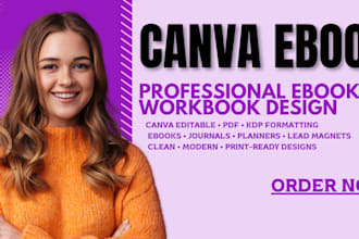 canva ebook design, canva workbook, ebook formatting,booklet,journal,lead magnet