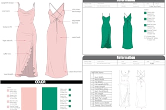 create dress tech pack with technical flat sketch for production