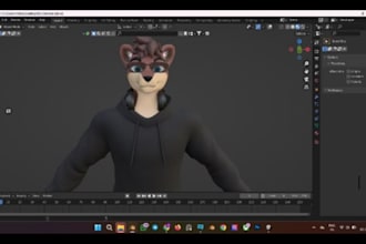 custom vrchat furry avatar, 3d fursona vtuber model with facial expressions vrm