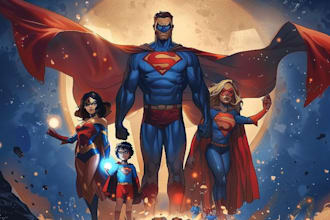 design a family superhero portraits for you