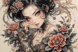 illustrate a tattoo design in japanese style