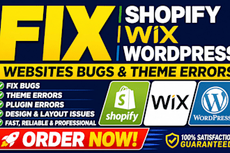 fix shopify wix wordpress websites bugs theme errors plugin design layout errors