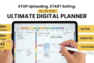 design hyperlinked digital planner, gumroad stanstore payhip digital product