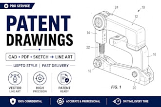 do technical illustration, vector line art, patent draft and line drawing