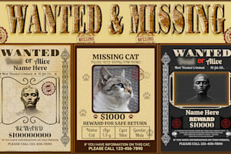 create a vintage wanted or missing poster for you