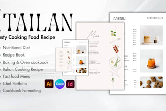 format itailan tasty cooking food recipe, design nutritional diet, canva menu