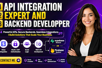 develop stripe API, oauth, jwt, social login, supabase and firebase backend