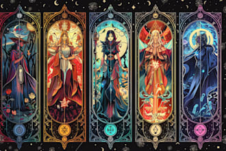 draw custom tarot card, zodiac, oracle, playing card, tcg with box design