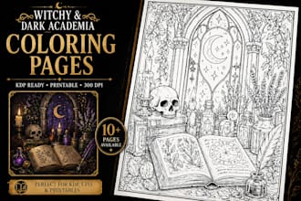 create dark academia witchy coloring book pages for KDP