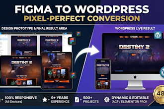 convert figma to wordpress, xd PSD to elementor pro, acf, divi website