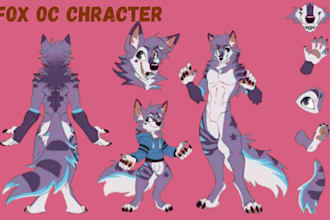 create detailed furry reference sheet fursona and anthro character design