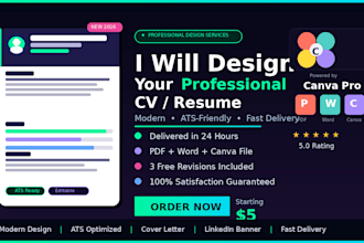design professional CV, resume, linkedin banner, social media post and canva