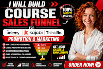 build course sales funnel for udemy kajabi promotion course upload landing page
