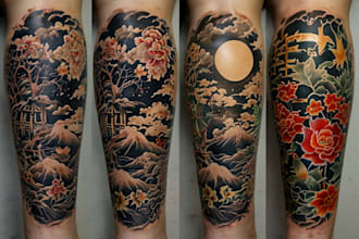 draw a professional japanese, asian style tattoo design