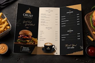 design minimal restaurant menu for cafes and food brands