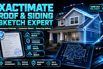 deliver xactimate roof and siding sketch same day service