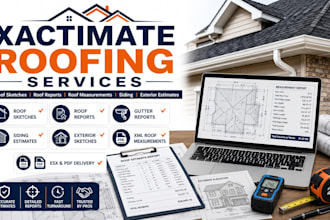 create xactimate roof sketches, roof reports, siding and exterior estimates