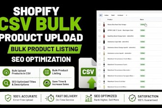 shopify csv bulk product upload, bulk product listing, seo optimization